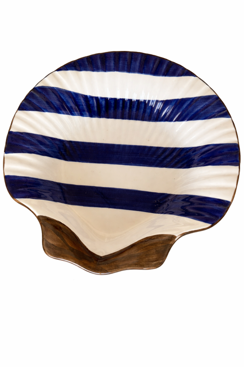 Soup Shell Plate – Cobalt Stripe — handmade Portuguese ceramic by Casa Belo