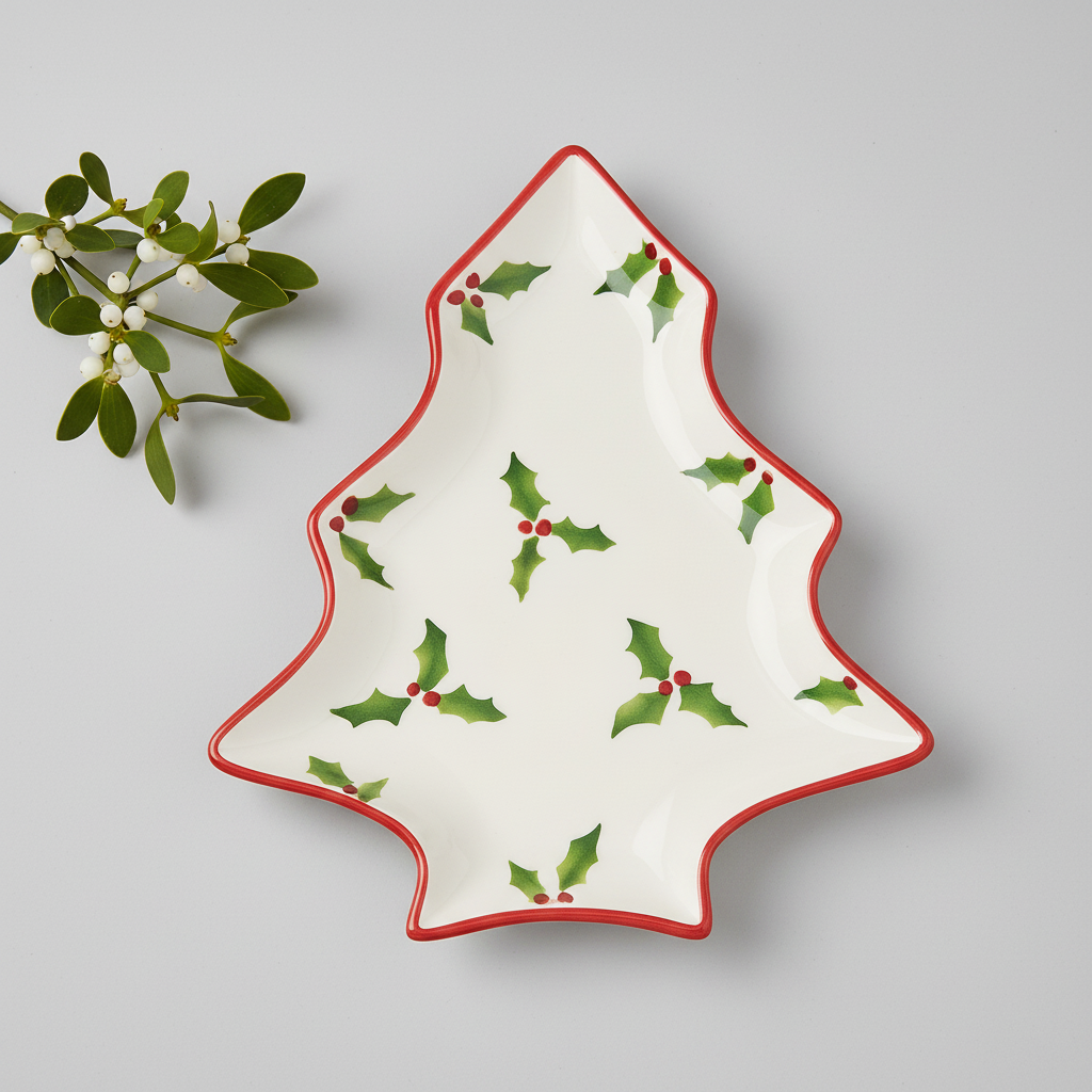 Tabuleiro de Servir Árvore de Natal com Azevinho — Pequeno