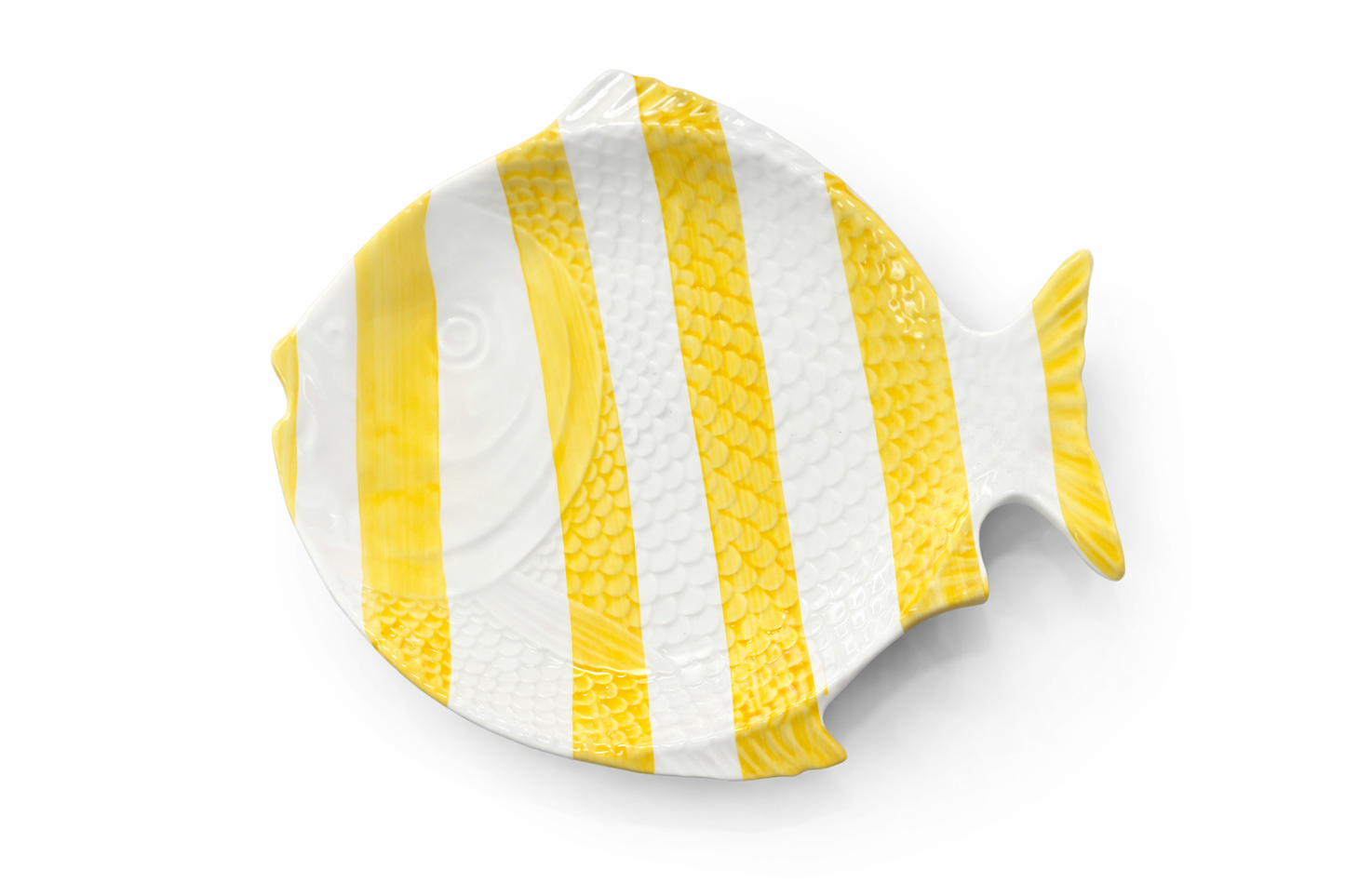 Dessert Plate Fish – Yellow Stripes — handmade Portuguese ceramic by Casa Belo