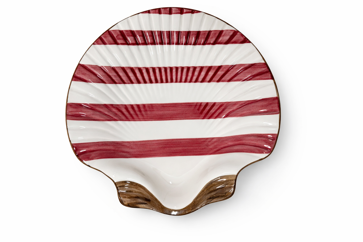 Dinner Shell Plate – Red Stripe — handmade Portuguese ceramic by Casa Belo