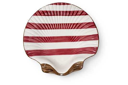 Dinner Shell Plate – Red Stripe — handmade Portuguese ceramic by Casa Belo