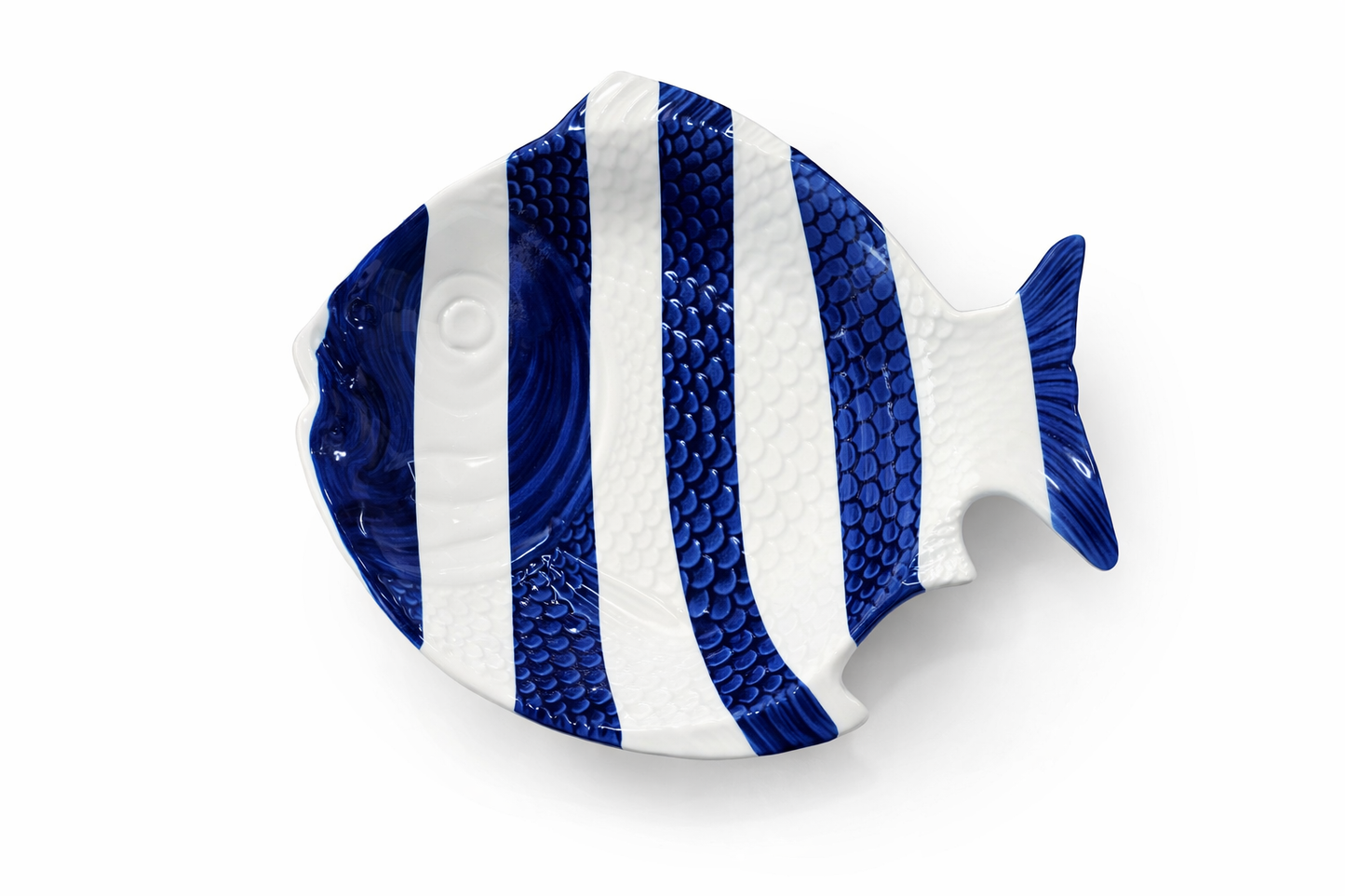 Soup Plate Fish – Blue Stripes — handmade Portuguese ceramic by Casa Belo