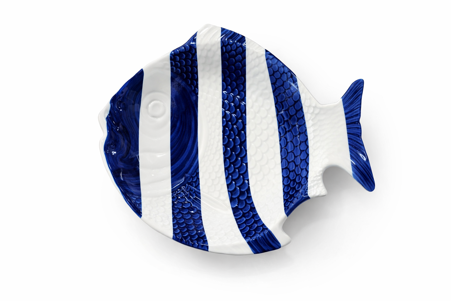 Soup Plate Fish – Blue Stripes — handmade Portuguese ceramic by Casa Belo