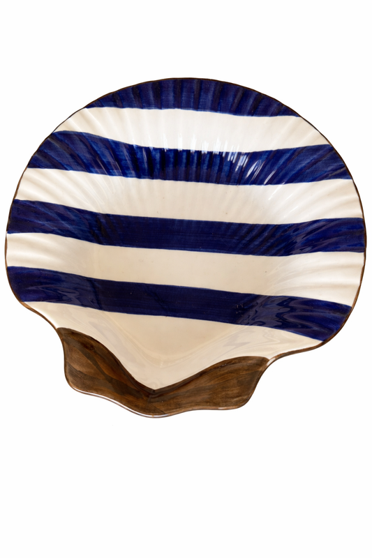 Soup Shell Plate – Cobalt Stripe — handmade Portuguese ceramic by Casa Belo