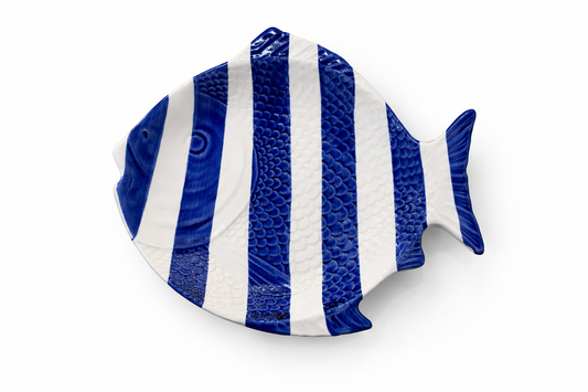 Dinner Plate Fish – Blue Stripes — handmade Portuguese ceramic by Casa Belo