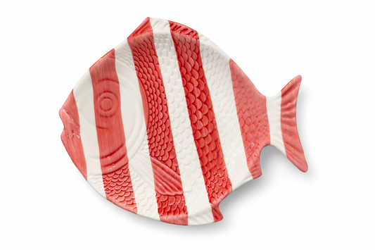 Dessert Plate Fish – Red Stripes — handmade Portuguese ceramic by Casa Belo