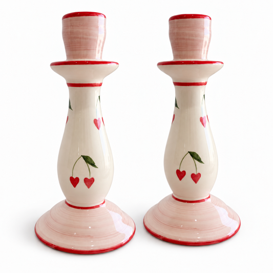 Cherry Love Ceramic Candle Holders — Set of 2